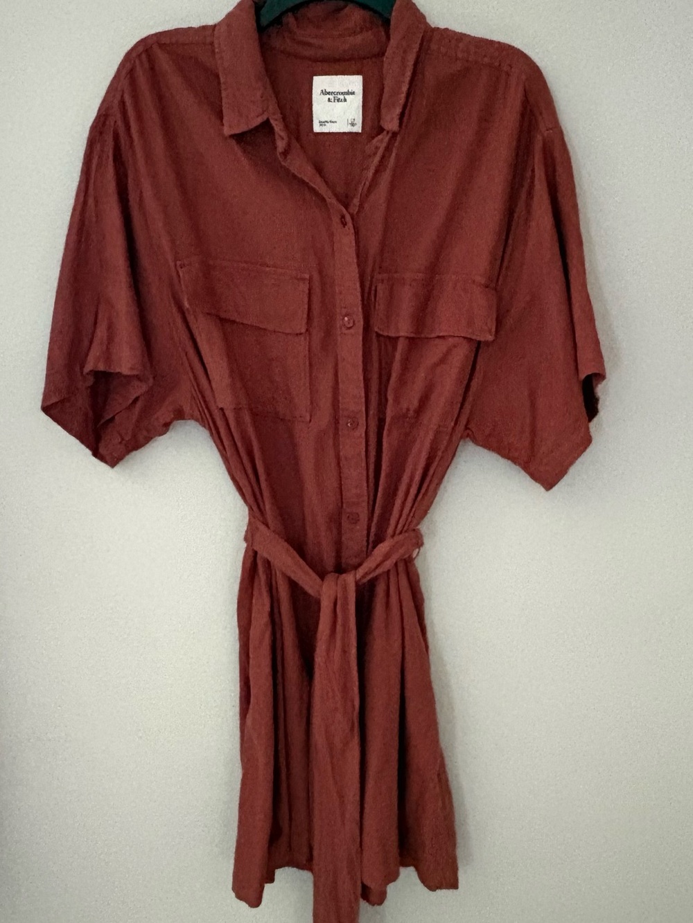 Abercrombie & Fitch Linen Shirt Dress Rust Safari Coastal Boho Utility Size LT